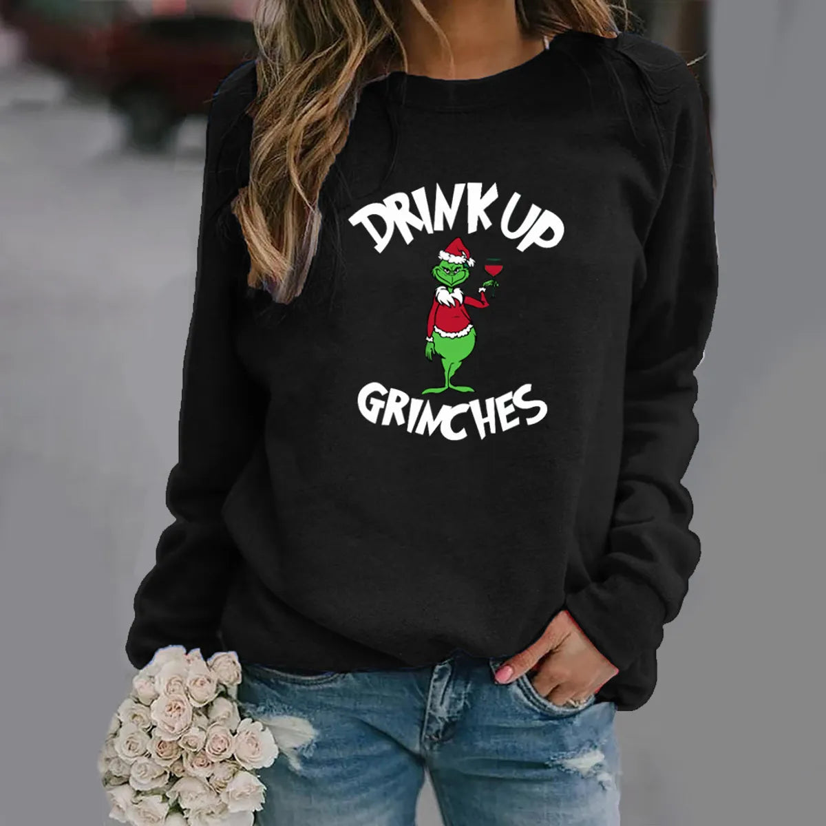 Women'S Hoodie Long Sleeve Hoodies & Sweatshirts Printing Fashion Christmas Hat Letter