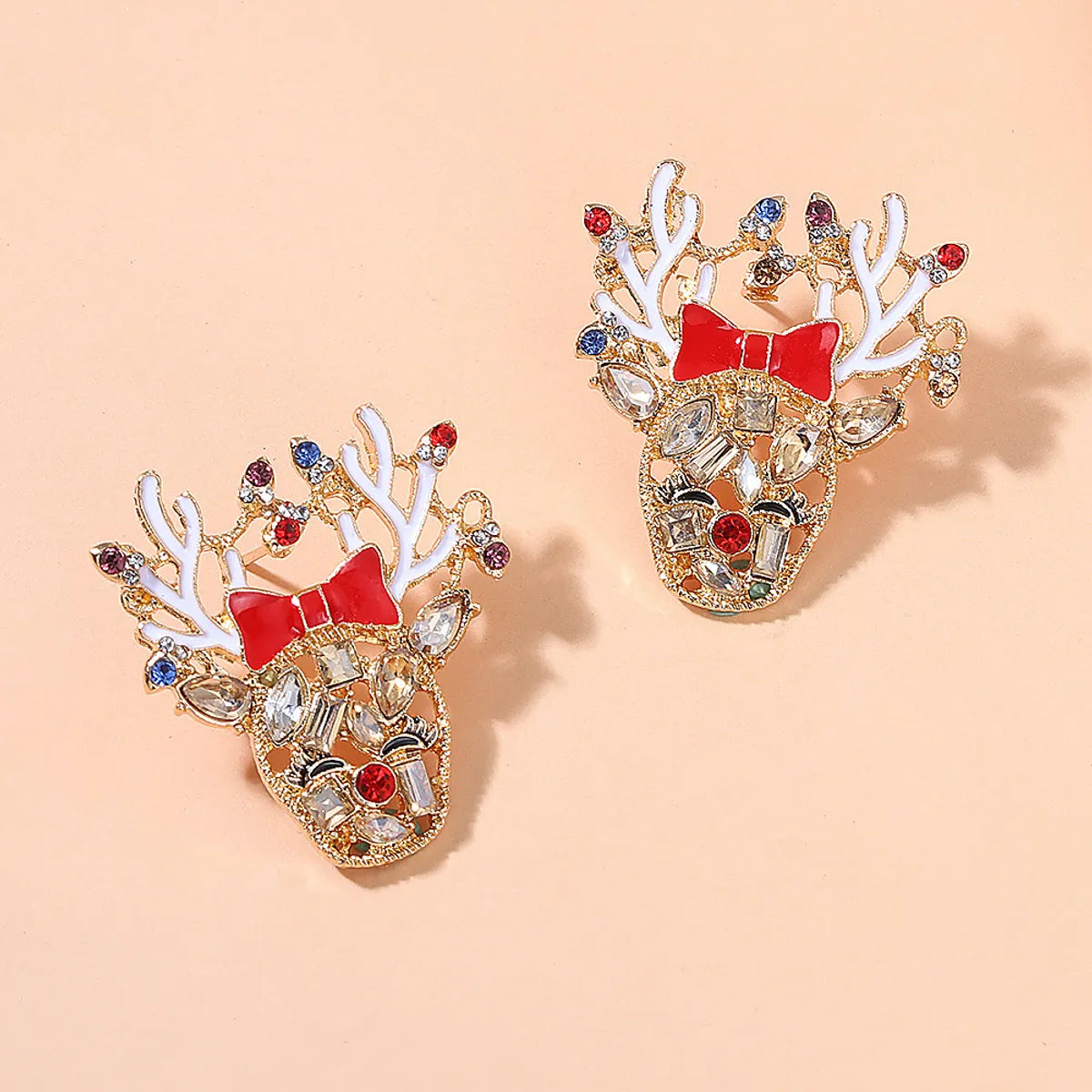 1 Pair Fashion Christmas House Christmas Tree Bow Knot Inlay Alloy Rhinestones Ear Studs