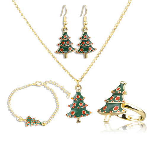 Fashion Christmas Tree Alloy Enamel Christmas Women'S Bracelets Earrings Necklace