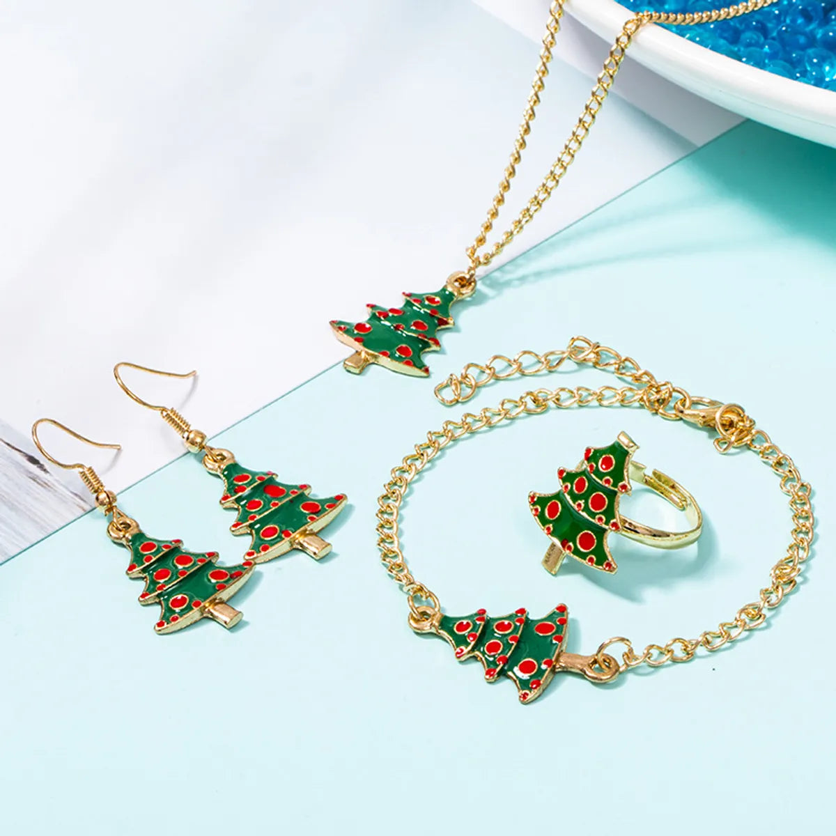 Fashion Christmas Tree Alloy Enamel Christmas Women'S Bracelets Earrings Necklace