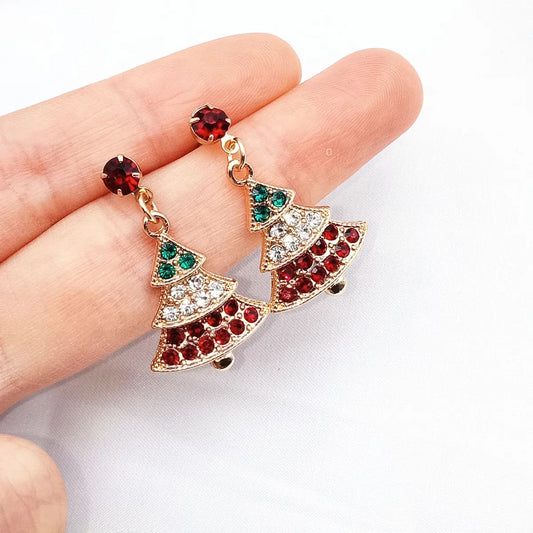 Fashion Christmas Tree Inlay Alloy Rhinestones Earrings Ear Studs