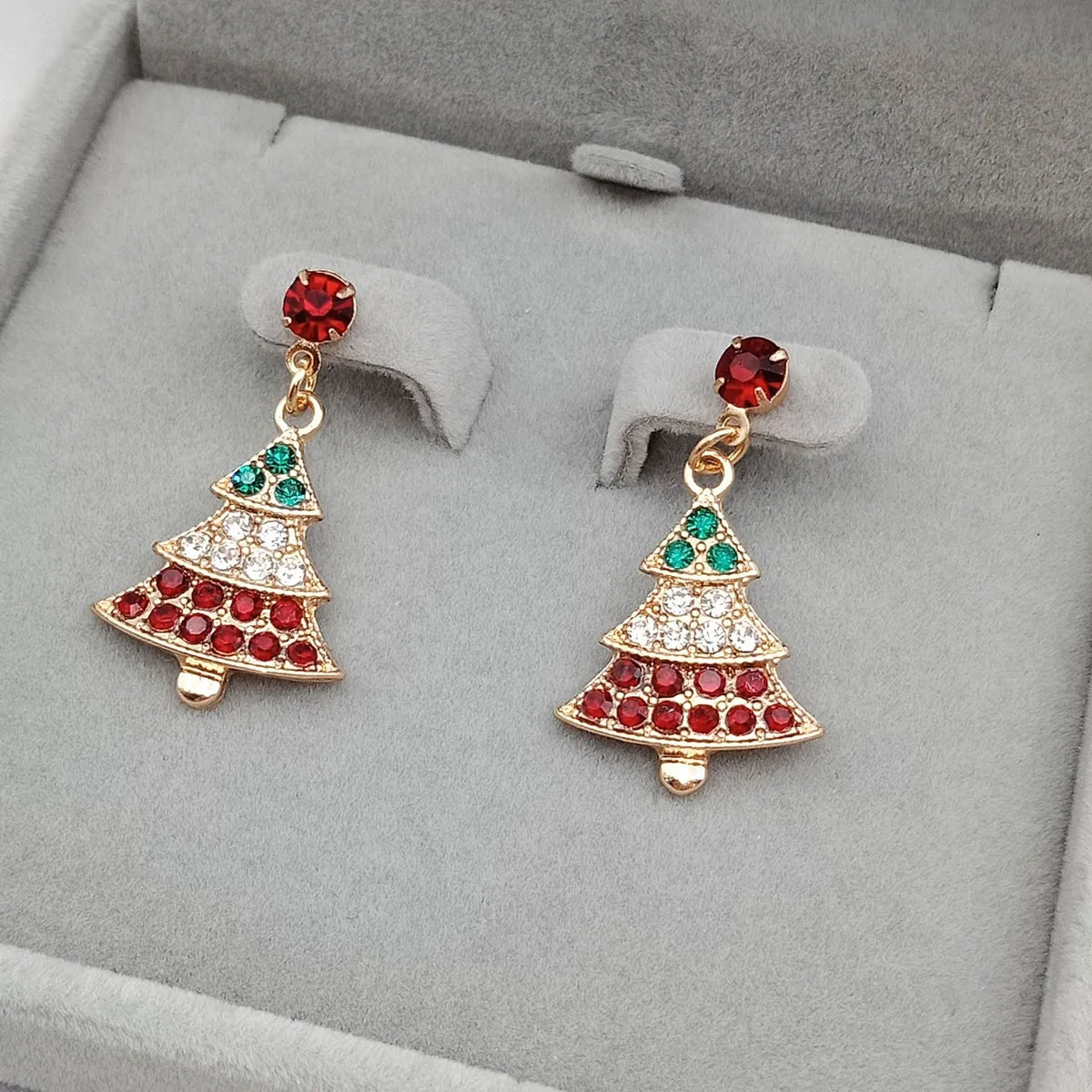 Fashion Christmas Tree Inlay Alloy Rhinestones Earrings Ear Studs