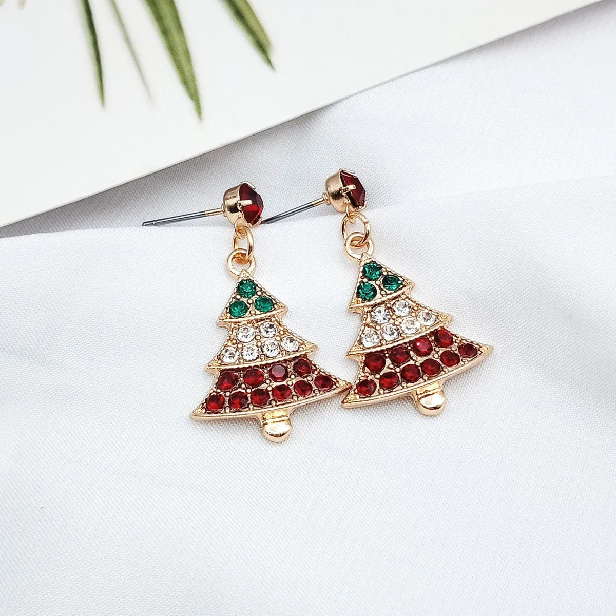 Fashion Christmas Tree Inlay Alloy Rhinestones Earrings Ear Studs