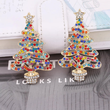 Fashion Christmas Tree Alloy Inlay Rhinestones Pearl Women's Drop Earrings 1 Pair