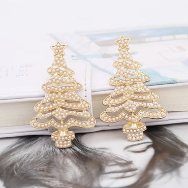 Fashion Christmas Tree Alloy Inlay Rhinestones Pearl Women's Drop Earrings 1 Pair