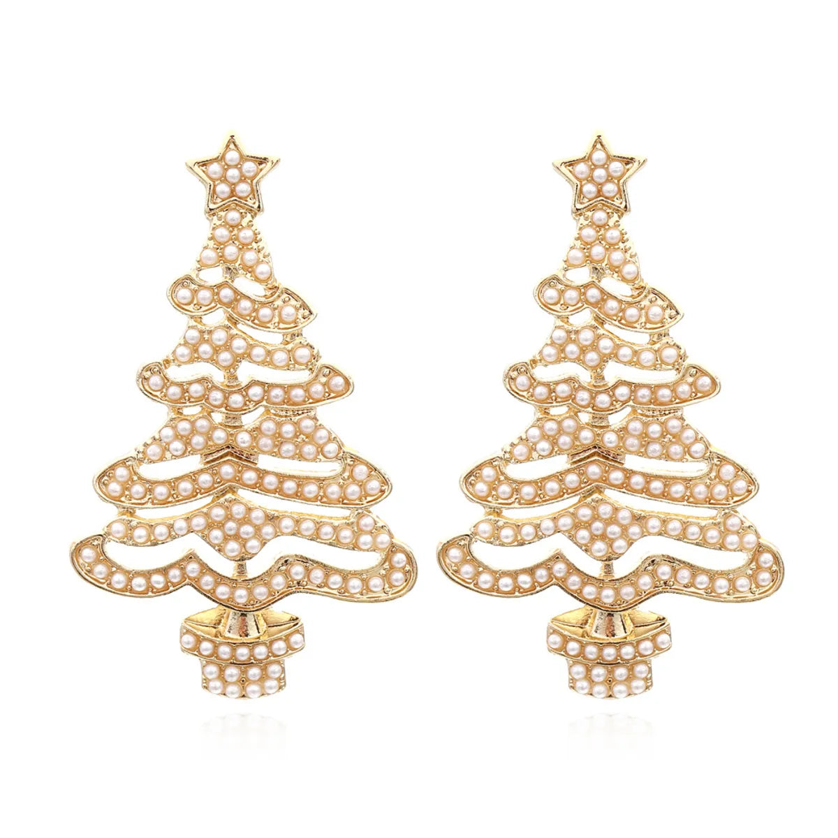 Fashion Christmas Tree Alloy Inlay Rhinestones Pearl Women's Drop Earrings 1 Pair