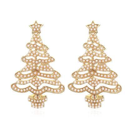 Fashion Christmas Tree Alloy Inlay Rhinestones Pearl Women's Drop Earrings 1 Pair