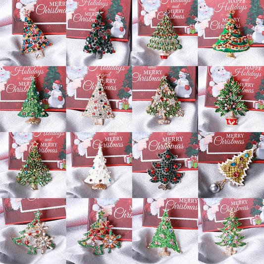 Fashion Christmas Tree Alloy Inlay Rhinestones Women'S Brooches