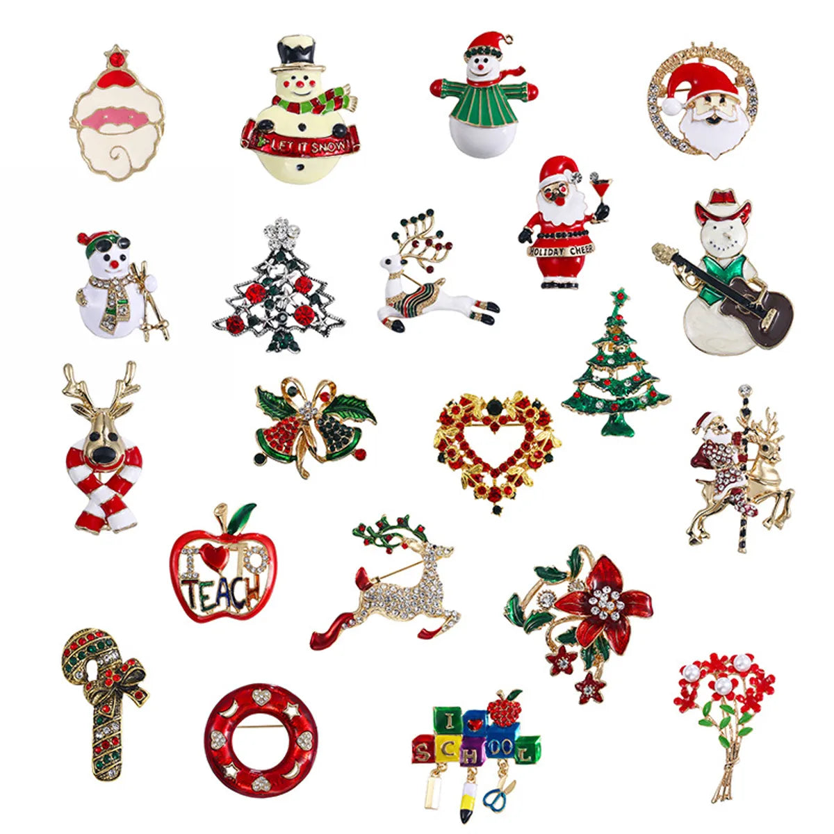 Fashion Christmas Tree Alloy Plating Rhinestones Women'S Brooches