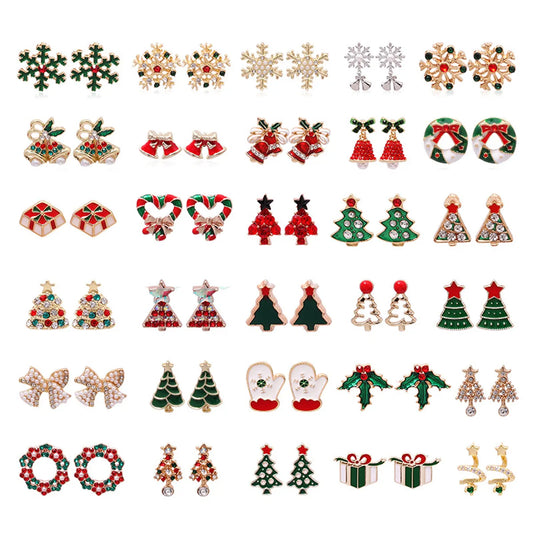 Fashion Christmas Tree Bell Snowflake Alloy Rhinestones Ear Studs