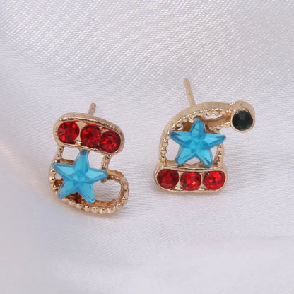 Fashion Christmas Tree Bell Snowflake Alloy Rhinestones Ear Studs