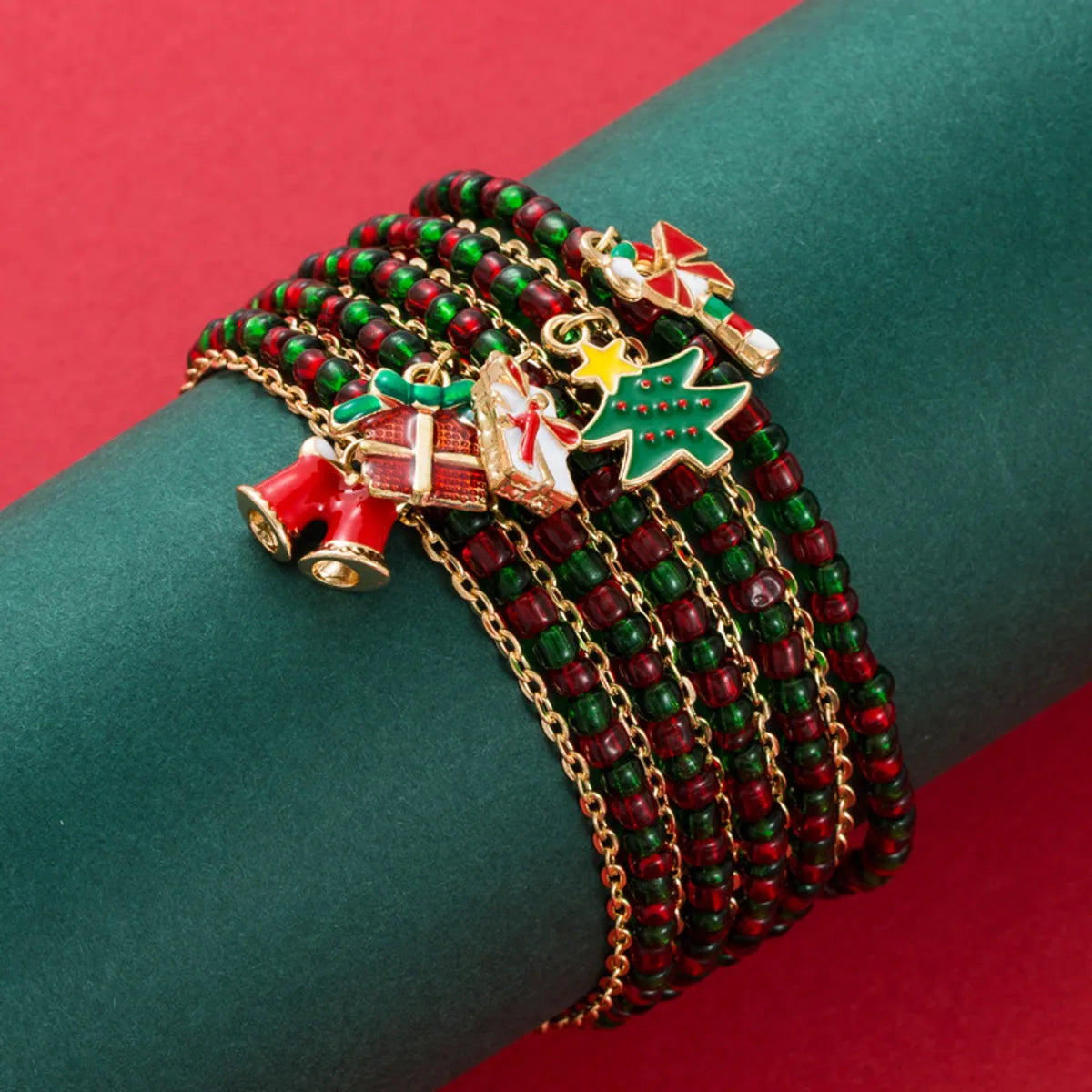 Fashion Christmas Tree Candy Alloy Beaded Enamel Women's Bracelets