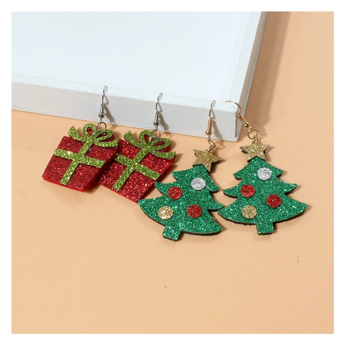 Fashion Christmas Tree Cloth Patchwork Drop Earrings 1 Pair