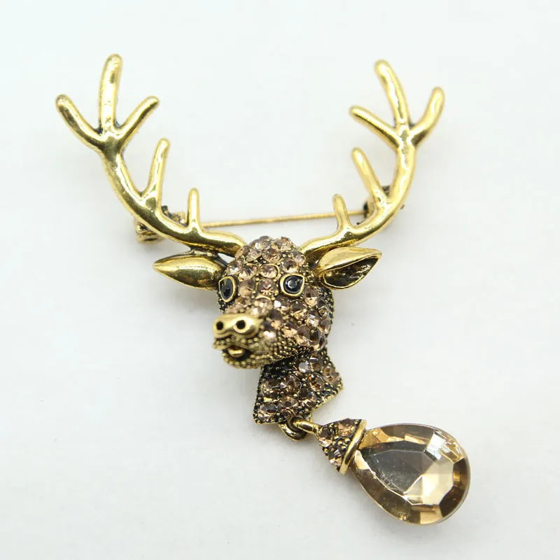 Fashion Christmas Tree Elk Alloy Plating Rhinestones Women'S Brooches