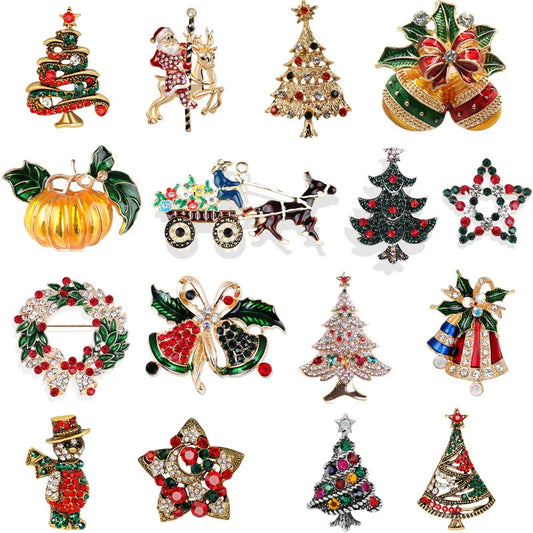 Fashion Christmas Tree Elk Alloy Plating Rhinestones Women'S Brooches