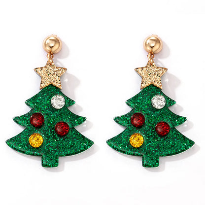 Fashion Christmas Tree Resin Inlay Diamond Drop Earrings 1 Pair