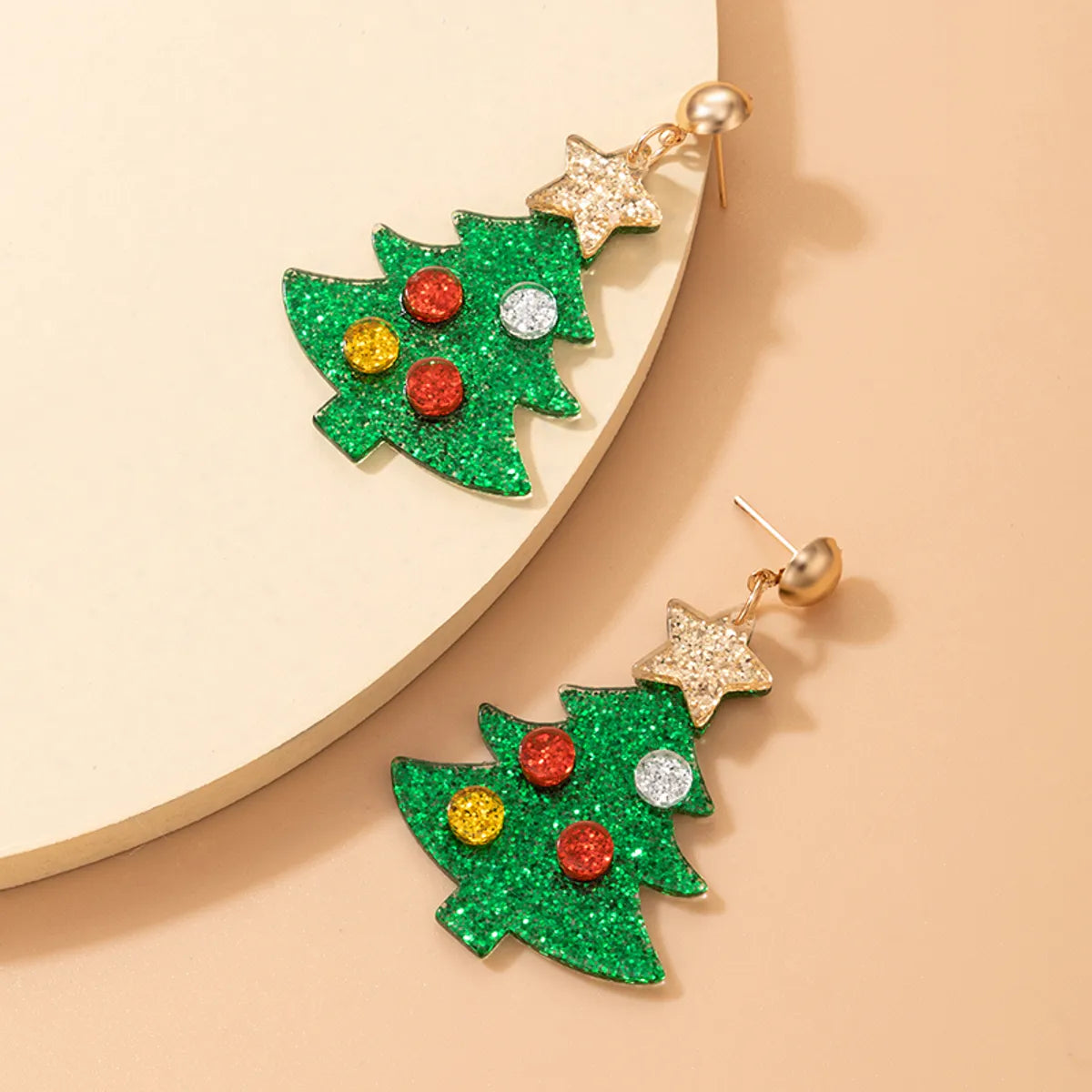 Fashion Christmas Tree Resin Inlay Diamond Drop Earrings 1 Pair