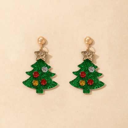 Fashion Christmas Tree Resin Inlay Diamond Drop Earrings 1 Pair