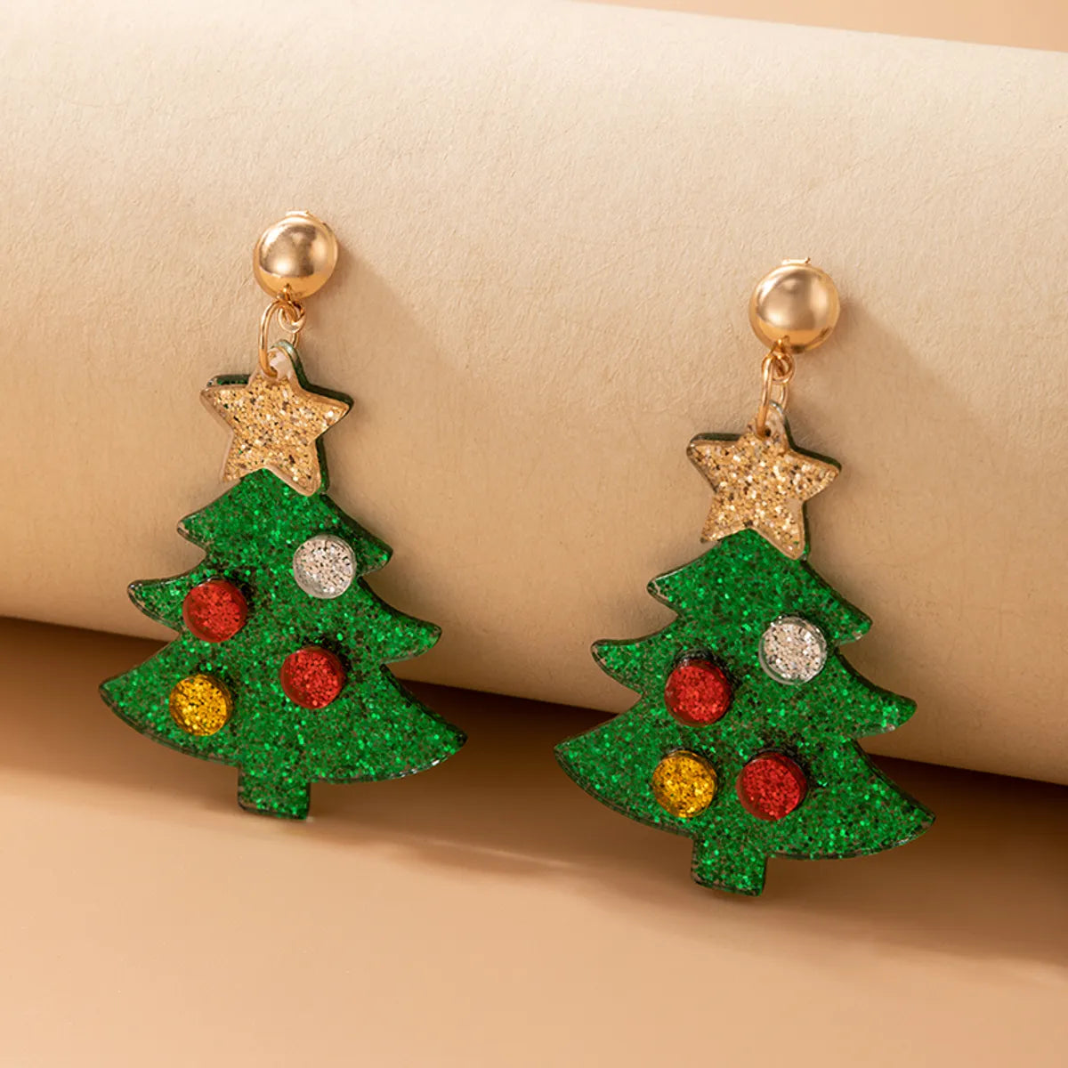 Fashion Christmas Tree Resin Inlay Diamond Drop Earrings 1 Pair