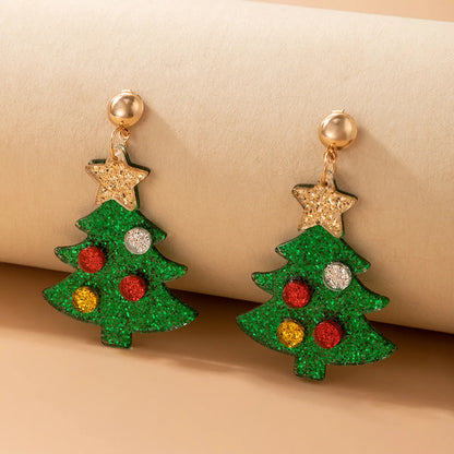 Fashion Christmas Tree Resin Inlay Diamond Drop Earrings 1 Pair