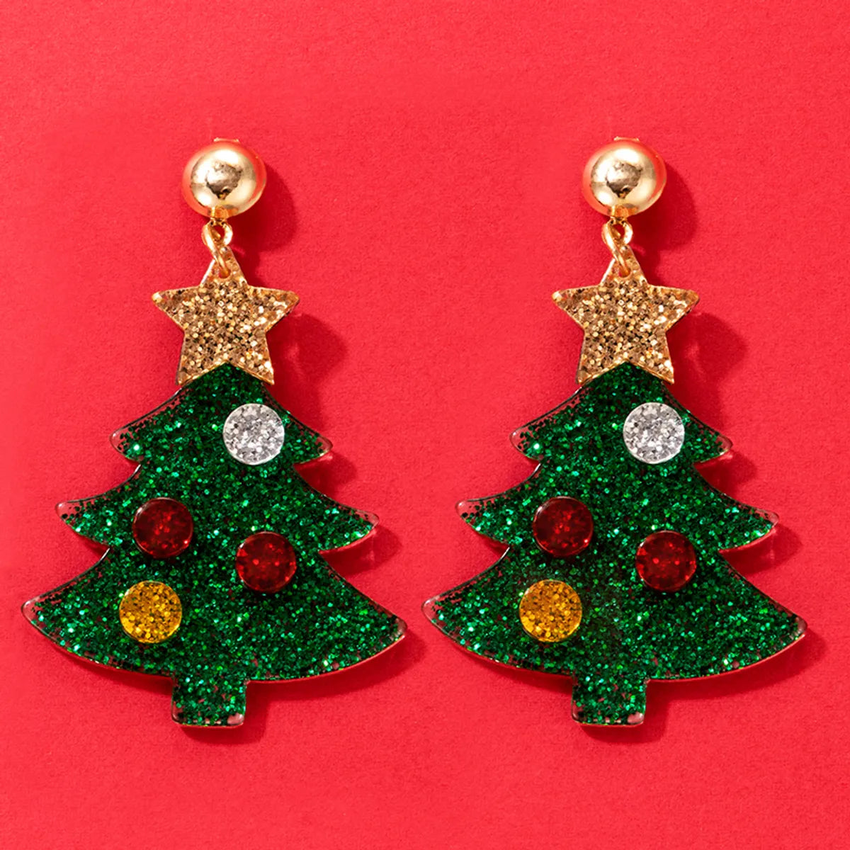 Fashion Christmas Tree Resin Inlay Diamond Drop Earrings 1 Pair