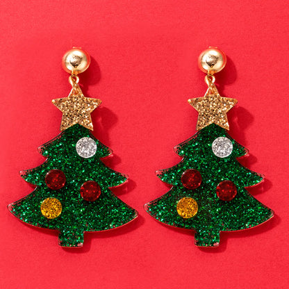 Fashion Christmas Tree Resin Inlay Diamond Drop Earrings 1 Pair