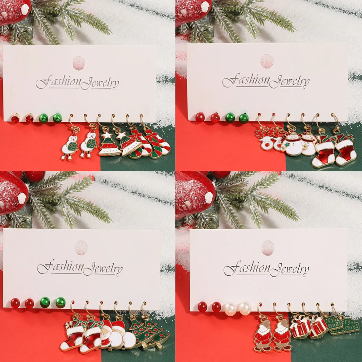 Fashion Christmas Tree Santa Claus Alloy Enamel Women's Drop Earrings 5 Pairs