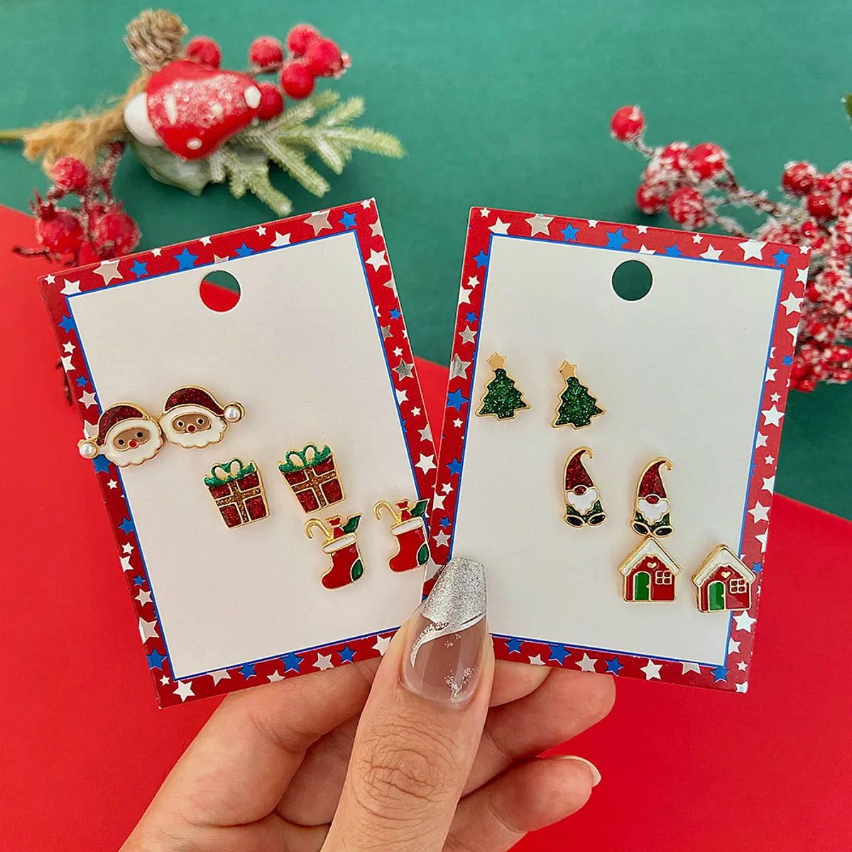 1 Set Fashion Christmas Tree Santa Claus Enamel Alloy Ear Studs