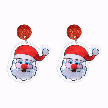 Fashion Christmas Tree Santa Claus Bell Pvc Printing Transparent Women'S Drop Earrings 1 Pair