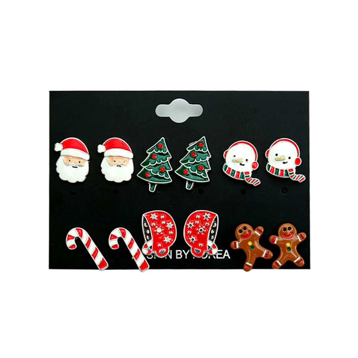 Fashion Christmas Tree Santa Claus Gingerbread Alloy Enamel Plating Inlay Rhinestones Ear Studs 1 Set