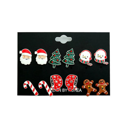 Fashion Christmas Tree Santa Claus Gingerbread Alloy Enamel Plating Inlay Rhinestones Ear Studs 1 Set