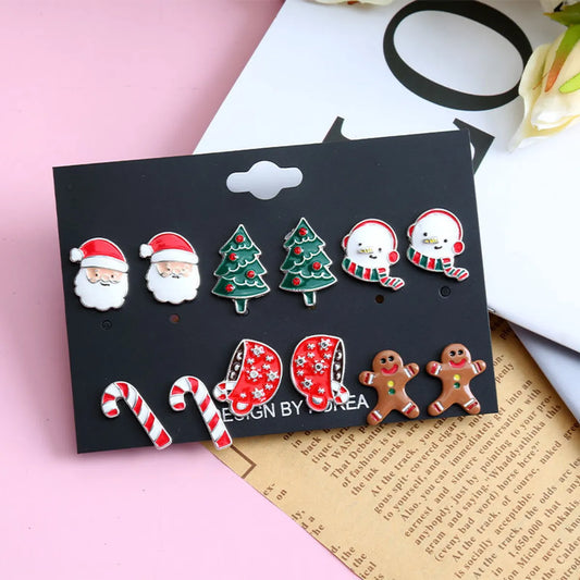 Fashion Christmas Tree Santa Claus Gingerbread Alloy Enamel Plating Inlay Rhinestones Ear Studs 1 Set