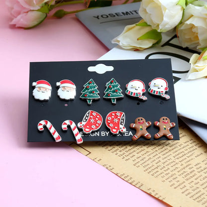 Fashion Christmas Tree Santa Claus Gingerbread Alloy Enamel Plating Inlay Rhinestones Ear Studs 1 Set