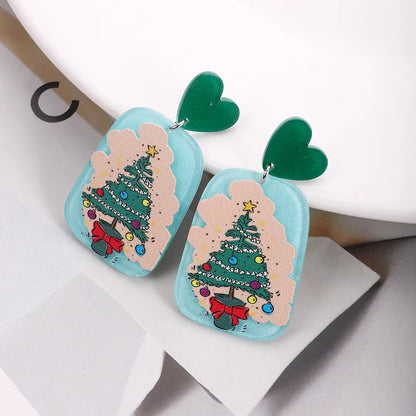 Fashion Christmas Tree Santa Claus Plastic Printing Women's Drop Earrings 1 Pair