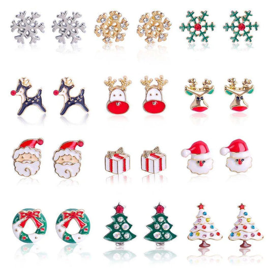 Fashion Christmas Tree Santa Claus Snowflake Alloy Inlay Rhinestones Women's Ear Studs