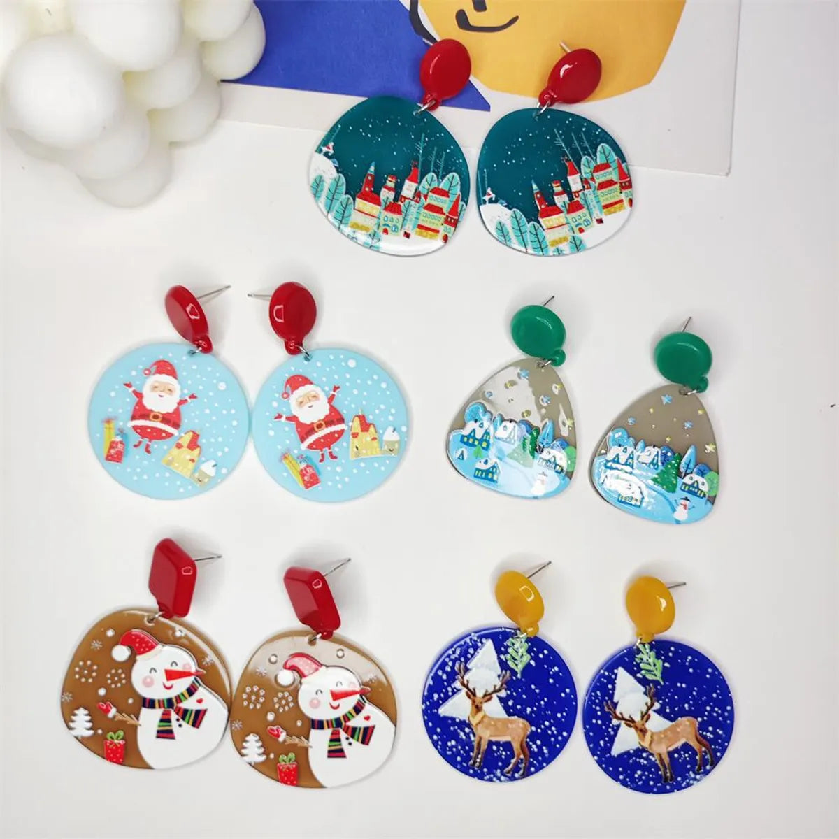 1 Pair Fashion Christmas Tree Santa Claus Snowman Arylic Earrings