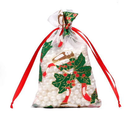 Fashion Christmas Tree Santa Claus Snowman Organza Drawstring Jewelry Packaging Bags 1 Piece