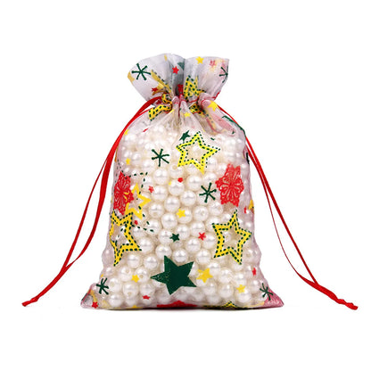 Fashion Christmas Tree Santa Claus Snowman Organza Drawstring Jewelry Packaging Bags 1 Piece