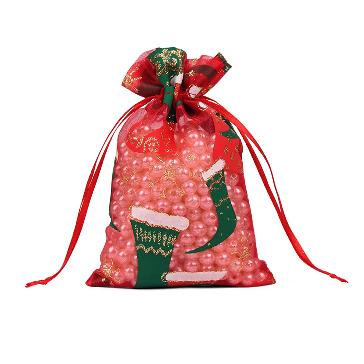 Fashion Christmas Tree Santa Claus Snowman Organza Drawstring Jewelry Packaging Bags 1 Piece