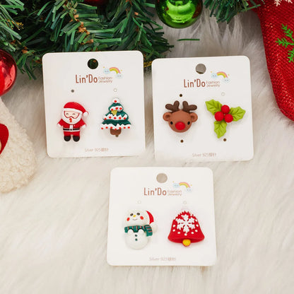 1 Pair Fashion Christmas Tree Santa Claus Snowman Epoxy Soft Clay Ear Studs