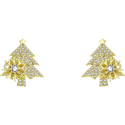 Fashion Christmas Tree Snowflake Copper Plating Inlay Zircon Ear Studs 1 Pair