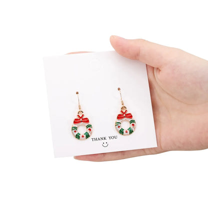 Fashion Christmas Tree Snowflake Elk Silver Plated Enamel Women'S Earrings 1 Pair