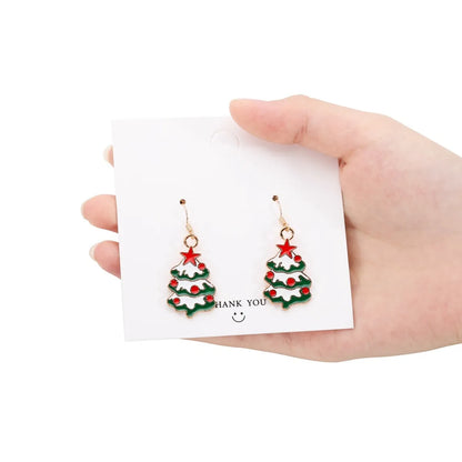 Fashion Christmas Tree Snowflake Elk Silver Plated Enamel Women'S Earrings 1 Pair