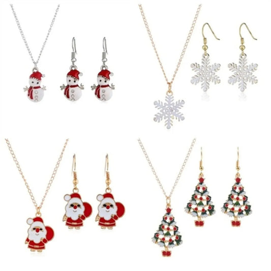 Fashion Christmas Tree Snowman Alloy Plating Inlay Artificial Gemstones Christmas Women'S Earrings Necklace