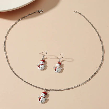 Fashion Christmas Tree Snowman Alloy Plating Inlay Artificial Gemstones Christmas Women'S Earrings Necklace