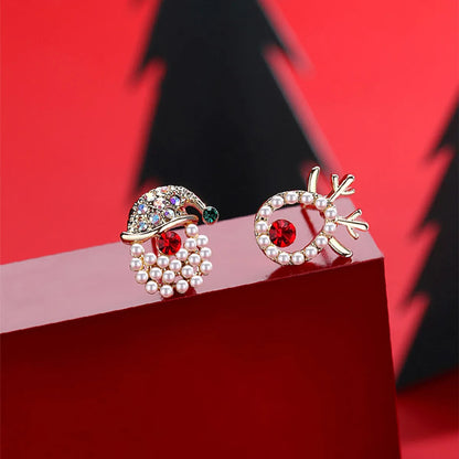 Fashion Christmas Tree Snowman Snowflake Alloy Enamel Rhinestones Women'S Drop Earrings Ear Studs 1 Pair