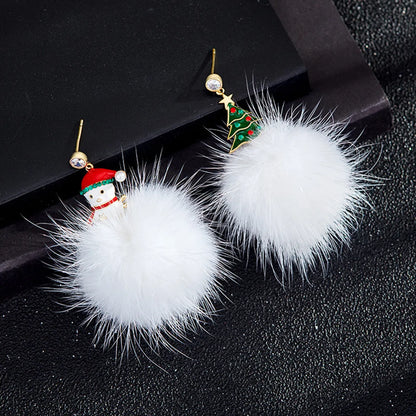 Fashion Christmas Tree Snowman Snowflake Alloy Enamel Rhinestones Women'S Drop Earrings Ear Studs 1 Pair