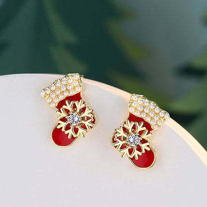 Fashion Christmas Tree Snowman Snowflake Alloy Enamel Rhinestones Women'S Drop Earrings Ear Studs 1 Pair