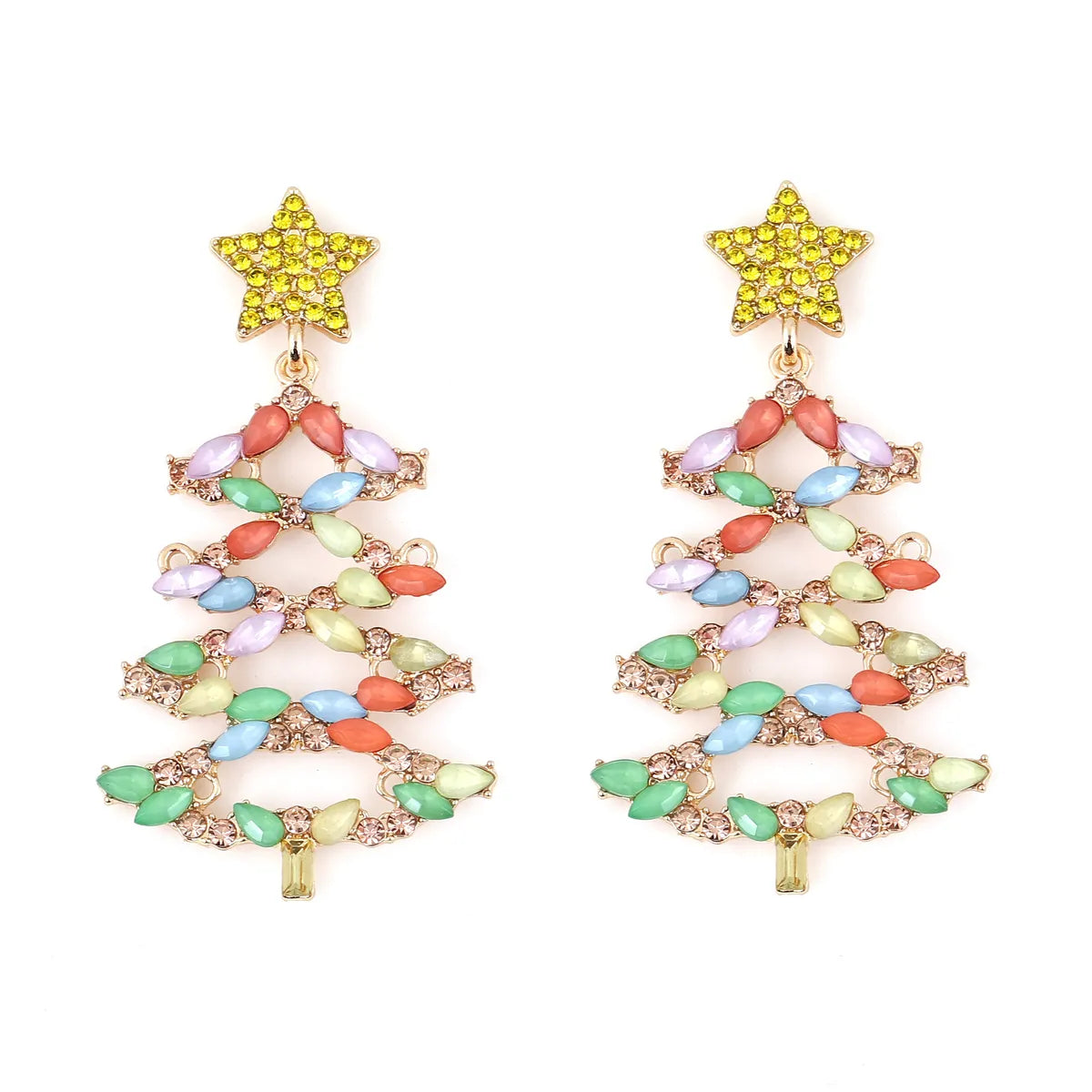 Fashion Christmas Tree Star Alloy Rhinestone Women'S Drop Earrings 1 Pair