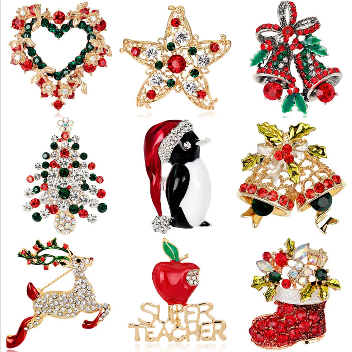 Fashion Christmas Tree Star Heart Shape Alloy Plating Rhinestones Women'S Brooches